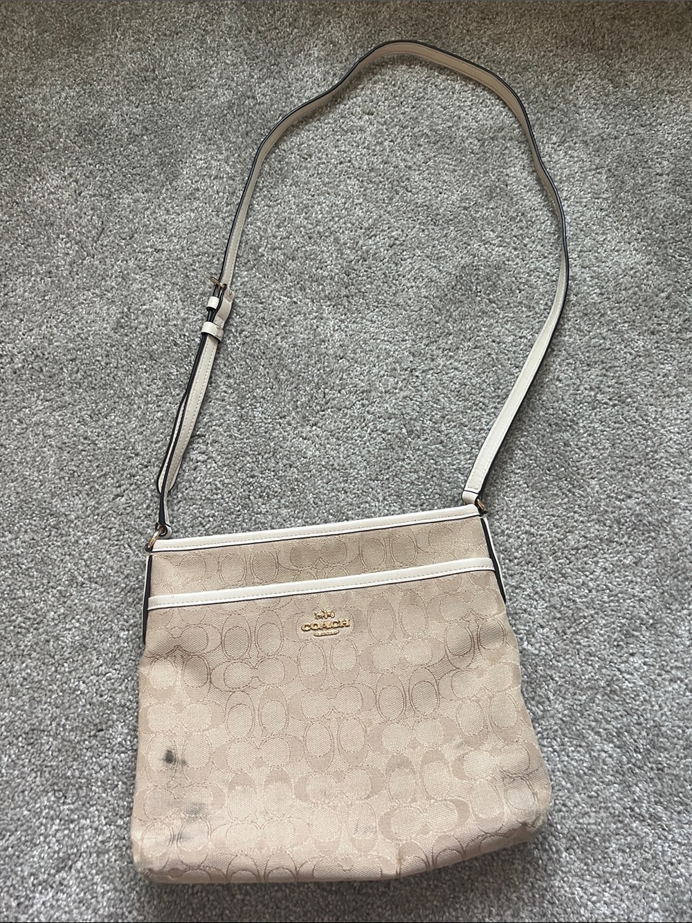 Coach Beige Signature Crossbody with Cream Trim